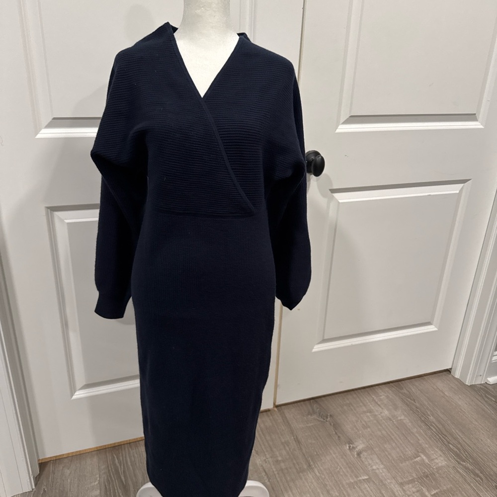 NWT Banana Republic Navy Ribbed Wrap Sweater Dress – Size S – $140 Retail
